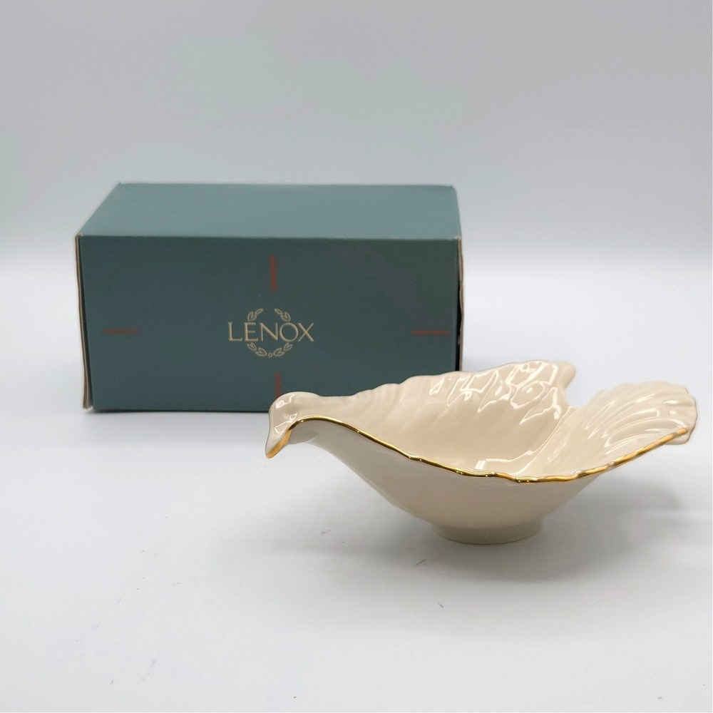 LENOX Dove Bird Candy Nut Dish Bowl 24K Gold Trim 8" Vintage NEW in BOX